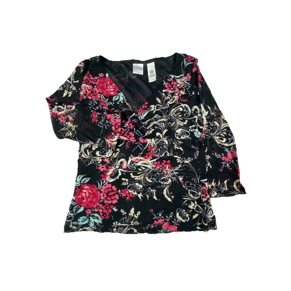 Emma James Blouse‎ Top Womens M Roses AOP Floral V-Neck Outdoor Casualwear New